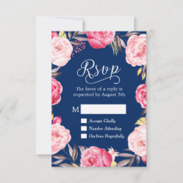 Rosa florale Wreath Navy Blue UAWG Reputation RSVP Karte