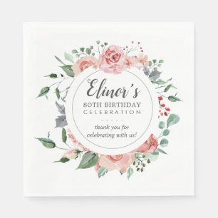 Rosa Florale zum 80. Geburtstag Danke schön Serviette