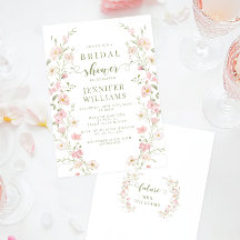 Rosa Floraler Boho-Kranz Brautparty-Einladung