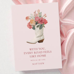 Rosa floraler Cowgirl-Stiefel Western Valentinstag Feiertagskarte