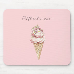 Rosa floraler Eiscreme-Kegel Mousepad