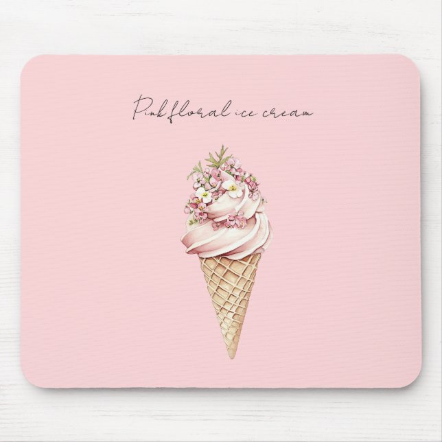 Rosa floraler Eiscreme-Kegel Mousepad (Vorne)