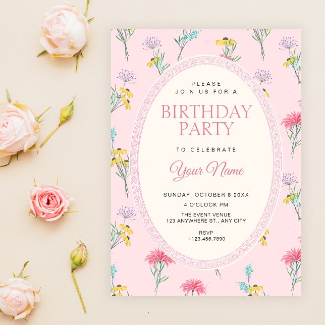 Rosa floraler Geburtstag Einladung (Von Creator hochgeladen)