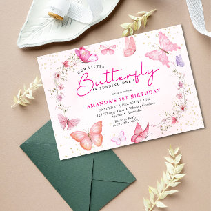 Rosa floraler Glitter ein kleiner Schmetterling Ge Einladung