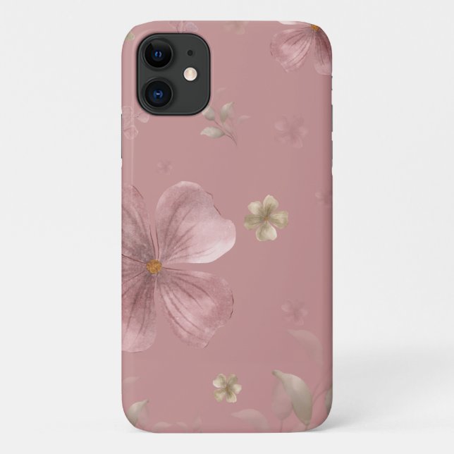 Rosa floraler iPhone 11 Hülle (Rückseite)