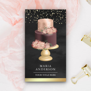 Rosa floraler Kuchen Gebäck Konditor Schwarz Gold Visitenkarte