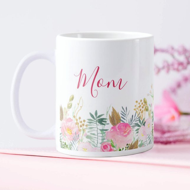 Rosa floraler Muttertag Jumbo-Tasse (Pink Floral Coffee Mug for Mom)