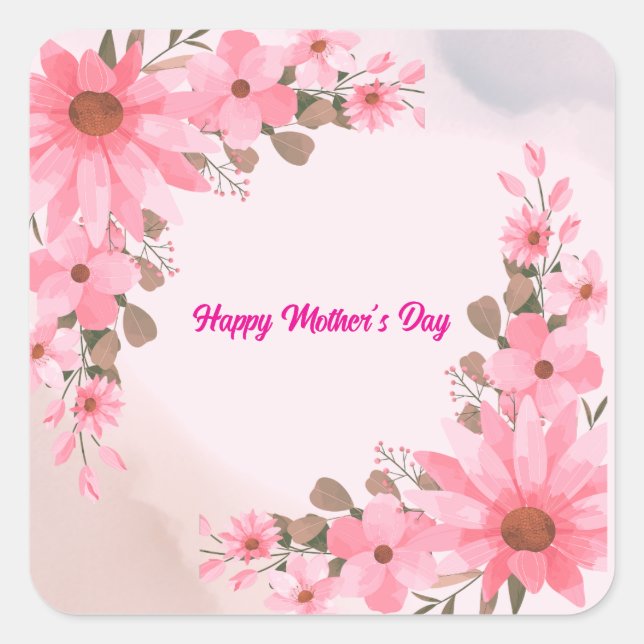 Rosa floraler Muttertag Quadratischer Aufkleber (Vorderseite)