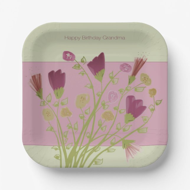 Rosa, floraler Platz Pappteller (Vorderseite)