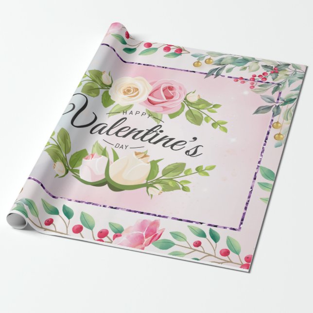 Rosa, floraler Valentinstag Geschenkpapier (Ungerollt)