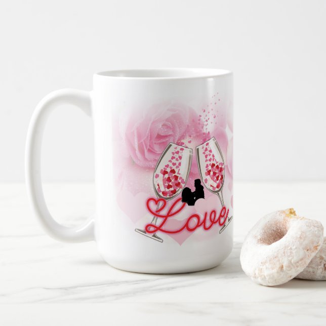 Rosa, floraler Valentinstag Kaffeetasse (Mit Donut)