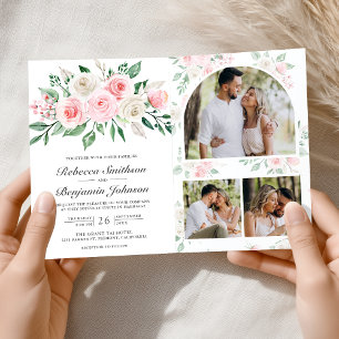 Rosa Florales Alles-in-Einem QR-Code Hochzeit Einladung