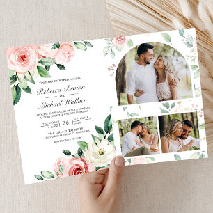 Rosa Florales Alles-in-Einem QR-Code Hochzeit Einladung