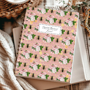 Rosa florales Bienen Wabenmuster personalisiert Notizbuch