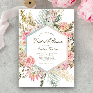 Rosa Florales Boho Pampas Brautparty Einladung
