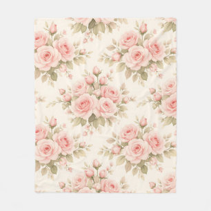 Rosa Florales Bouquet in Rosa Hauch Fleecedecke