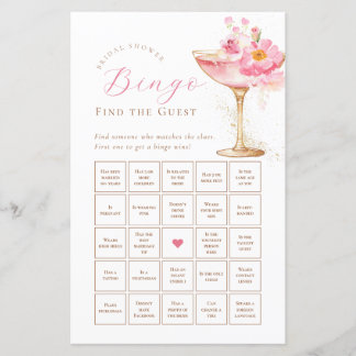 Rosa Florales Brautparty-Bingo-Papierblatt