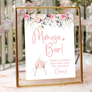 Rosa Florales Brautparty Mimosa Bar Schild