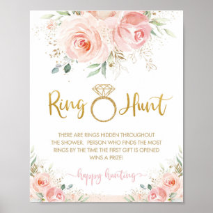 Rosa Florales Brautparty-Ring-Suchspiel   Poster