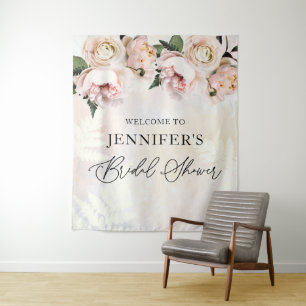 Rosa Florales Brautparty-Willkommenshintergrund Wandteppich