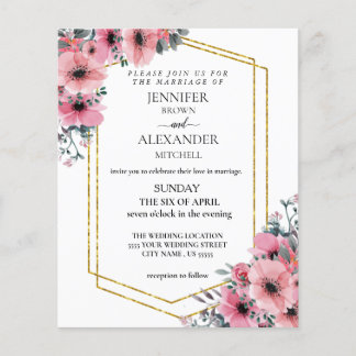 Rosa florales Budget Hochzeitschic "Einladung" Flyer