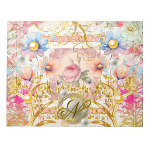 Rosa florales Collage Fee Goldener Vogel Monogramm Notizblock