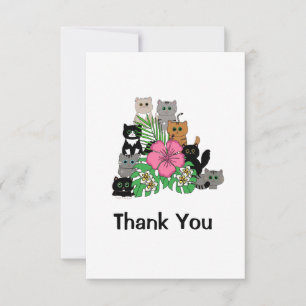 Rosa florales Design süße Katzenfamilie Dankeskarte