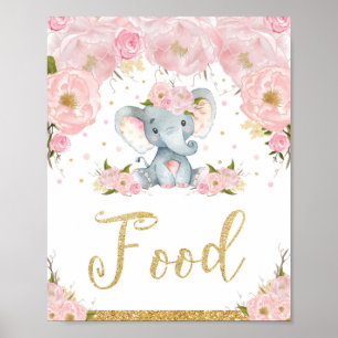 Rosa florales Elefant Baby Shower Essen Schild Dek