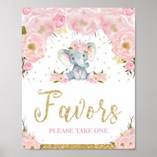 Rosa florales Elefanten-Baby-Shower-Gastgeschenke- Poster