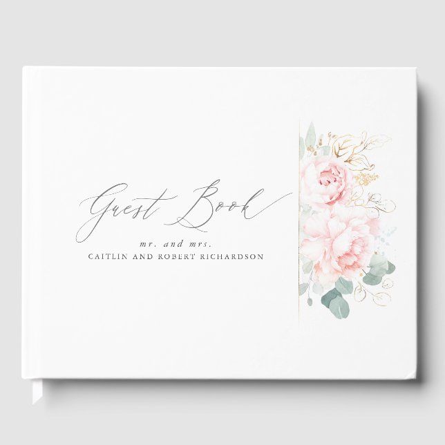 Rosa florales Elegant Wedding Guest Book Gästebuch (Vorderseite)