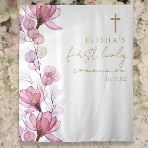 Rosa florales Erstkommunion-Foto Hintergrund Wandteppich