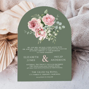 Rosa Florales Eukalyptus Grün Hochzeit Einladung