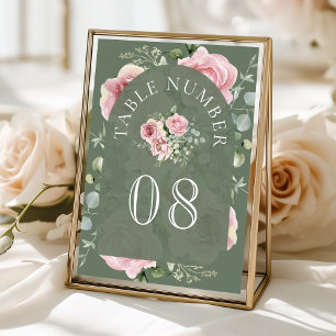 Rosa Florales Eukalyptus Grün Hochzeit Tischnummer