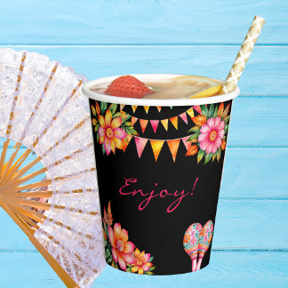 Rosa florales Fiesta Brautparty Pappbecher