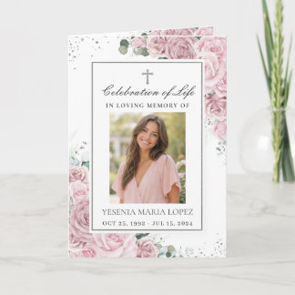 Rosa Florales Foto Christliches Trauer Gedenkfeier Programm
