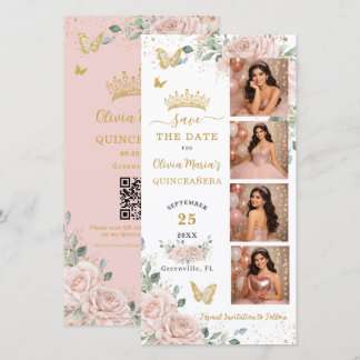 Rosa Florales Fotoautomaten-Quinceanera-QR-Code Save The Date