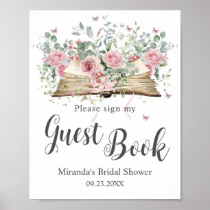 Rosa florales geöffnetes Buchkapitel Brautgästebuc Poster