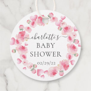 Rosa florales Geschenkanhänger für Baby-Party