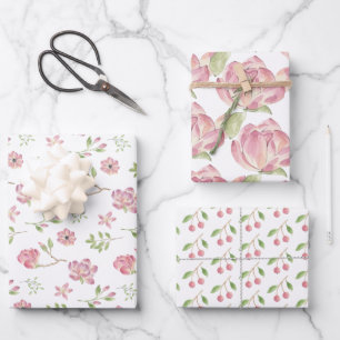 Rosa Florales Geschenkpapier-Set mit 3 Flachbögen Geschenkpapier Set
