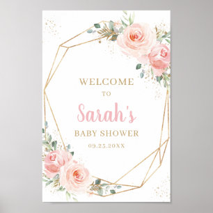 Rosa Florales Gold Geometrische Babyparty Begrüßun Poster