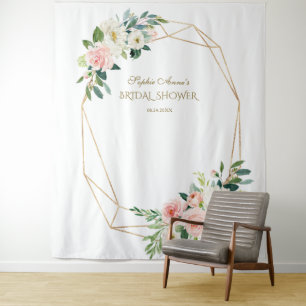 Rosa Florales Gold Hochzeitsfeier Photo Booth Requ Wandteppich