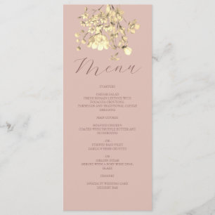 Rosa Florales Gold Hochzeitsmenükarte Menükarte