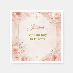 Rosa Florales Gold Kreuz Taufe Papier Serviette