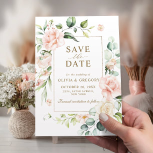 Rosa Florales Gold Rahmen Save The Date