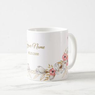 Rosa florales goldenes Pfirsich modernes Hochzeits Kaffeetasse
