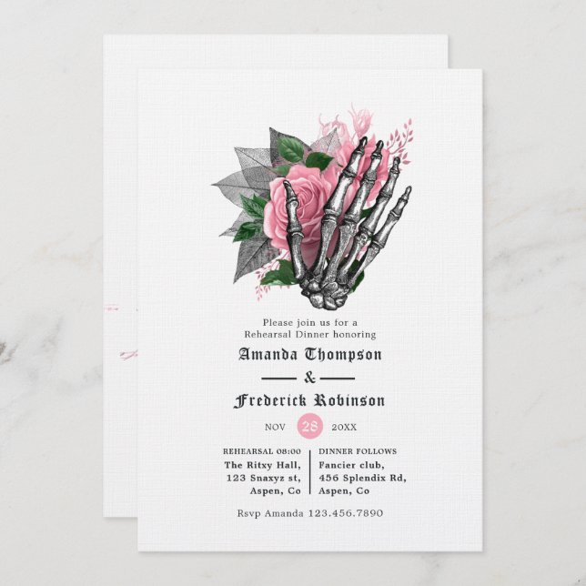 Rosa, florales Halloween Gotische Probe Abendessen Einladung (Vorne/Hinten)