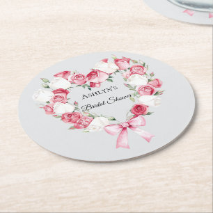 Rosa Florales Herz Braut Dusche Rosa Runder Pappuntersetzer