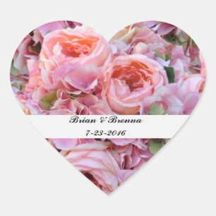 Rosa florales Herz Hochzeitskleber und Umschlag Au Herz-Aufkleber