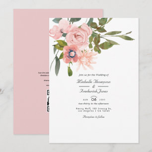 Rosa Florales Hochzeits-QR-Code-RSVP-Hochzeit Einladung