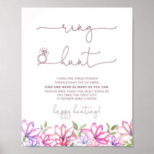 Rosa Florales Hochzeitsdusche Ring Hunt Spiel Poster